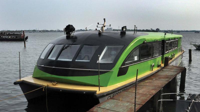 In a boost to Ernakulam citys Inland water transportation, KSINC would soon operate fast ferry service in the Ernakulam-Fort Kochi route. The 100 passenger capacity catamaran type fiberglass boat was brought here from the Timblo Dry Dock yard in Goa. The boat can travel at a speed of 12 knots and have separate A/C and VIP cabins.   (Photo: SUNOJ NINAN MATHEW)