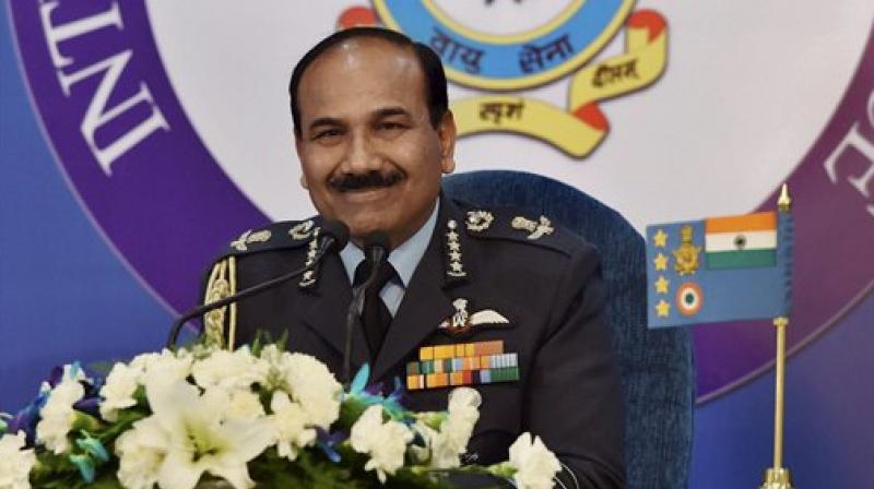 Air Chief Marshal Arup Raha addressing a press conference at Akash Officers Mess in New Delhi on Wednesday. (Photo: PTI)