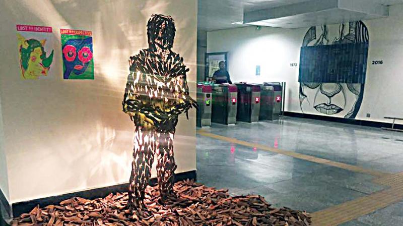 An art installation at Neralu 2017 at the Cubbon Park Metro station in Bengaluru on Saturday 		DC