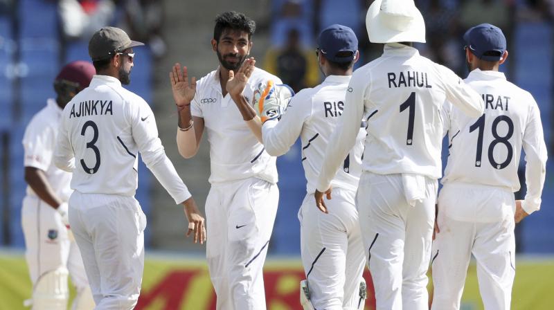 JAsprit Bumrah recently became the fastest Indian pacer to 50 Test wickets, during his six-wicket match haul against the West Indies in the first Test here, which India won by 318 runs on Sunday. (Photo:AP/PTI)