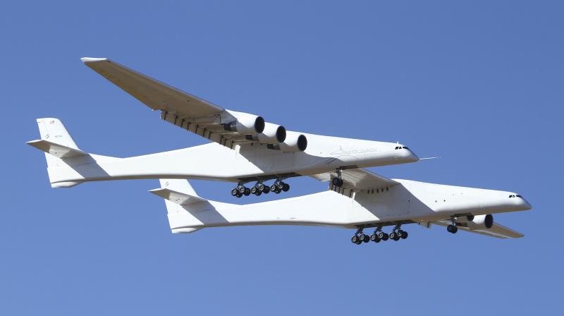Stratolaunch, a giant six-engine aircraft with the worlds longest wingspan , makes its historic first flight from the Mojave Air and Space Port in Mojave, California. (Photo:AP)