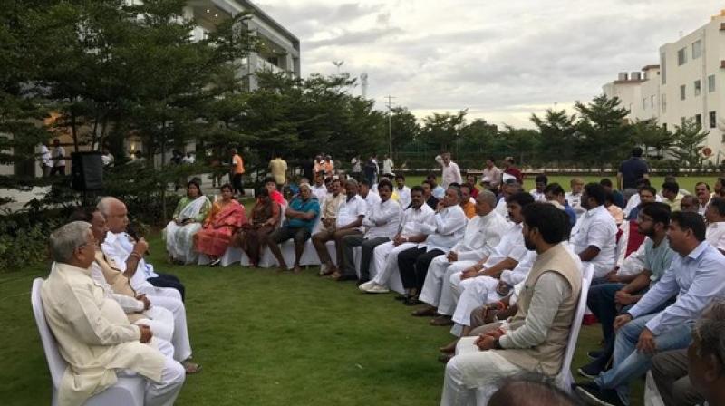 BJP legislators met at Hotel Ramada in Bengaluru. (Photo: ANI)