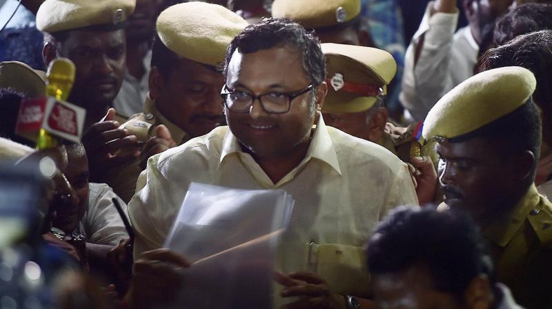 Karti P Chidambaram addressing media after CBI sleuths searched his office premises, in Chennai. (Photo: PTI)