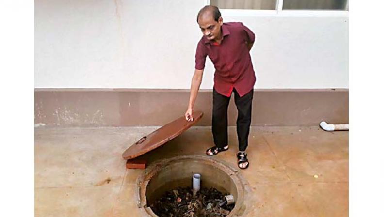 Mr MG Hegde is reusing the waste water from his laundry and kitchen in his home in Mangaluru for flushing toilets and watering  plants