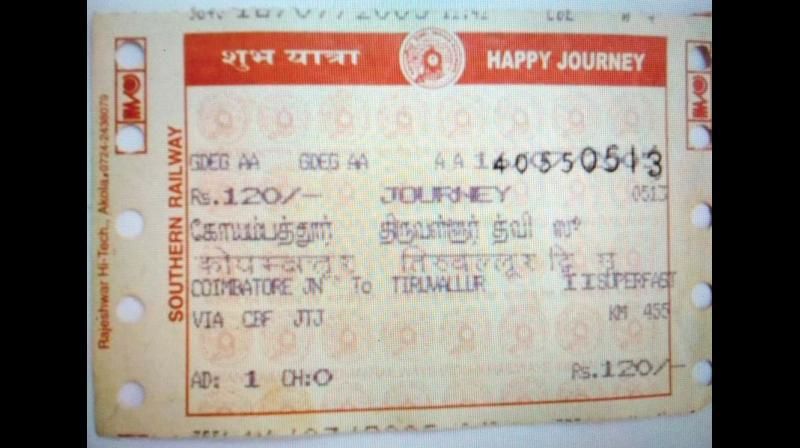 Train ticket printed with Tamil during the year 2000.