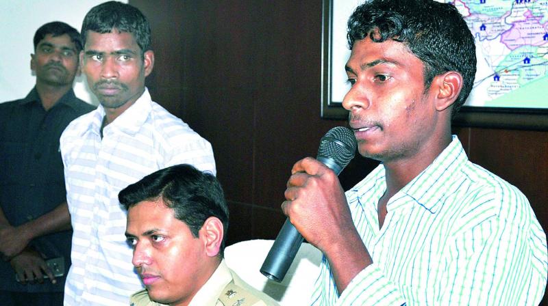Surrendered Maoists produced in front of the media in Visakhapatnam on Monday. (Photo: DC)