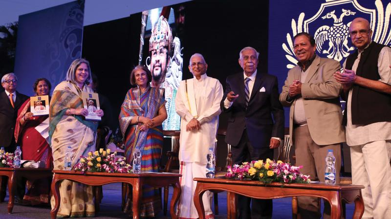 Dr Kasturirangan with Maharani Pramoda Devi and others during  the launch of  Srikantadatta Narasimharaja Wodeyar Foundation in Bengaluru on Monday. (Photo:Shashidhar B)