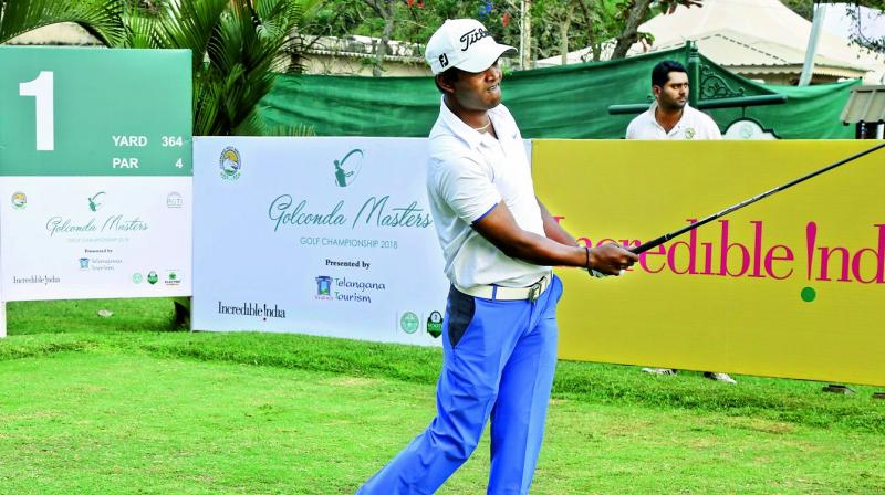 M. Dharma in action at the Hyderabad Golf Association course in the opening round of the Golconda Masters.