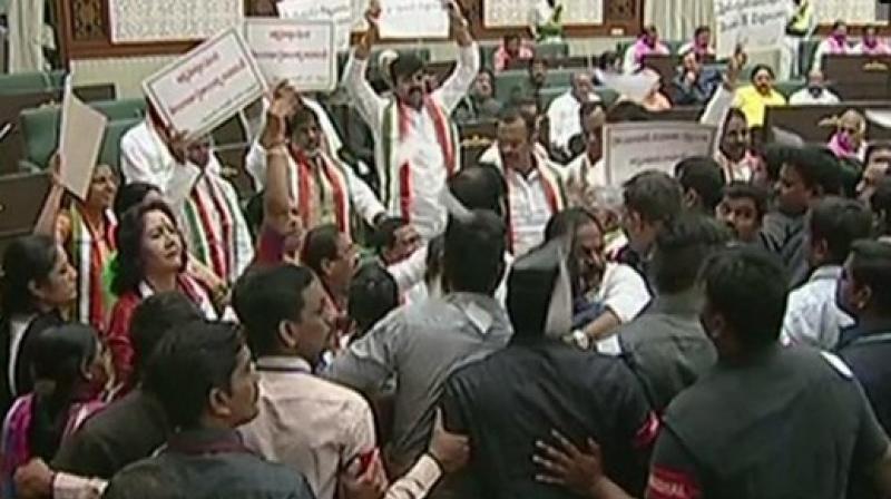 The suspended members also included Leader of the Opposition K Jana Reddy. (Photo: ANI)