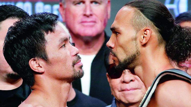 Manny Pacquiao, Keith Thurman face off last time at weigh-in