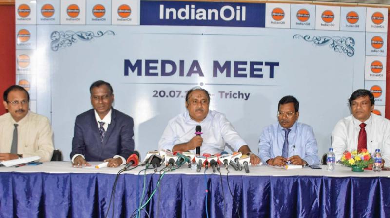 R. Chidambaram - general manager, Corporate Communications, Southern Region, IOC addressing the media at Tiruchy on Saturday. (Photo: DC)