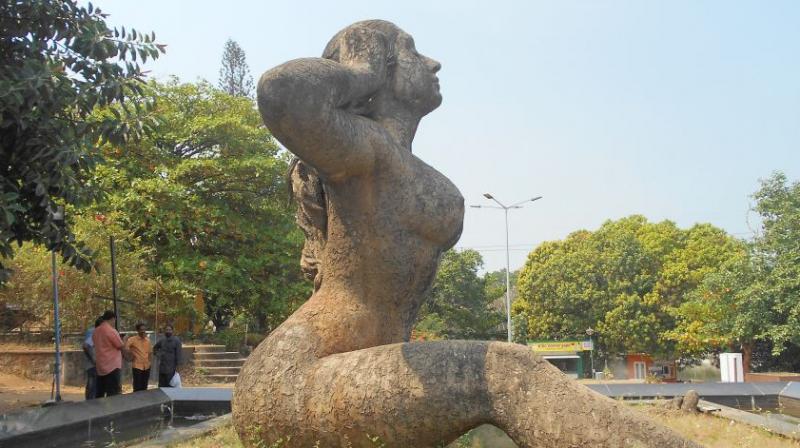 Facing the mountain ranges of the Western Ghats, the statue of Yakshi is designed as a voluptuous naked woman (Photo:AFP)