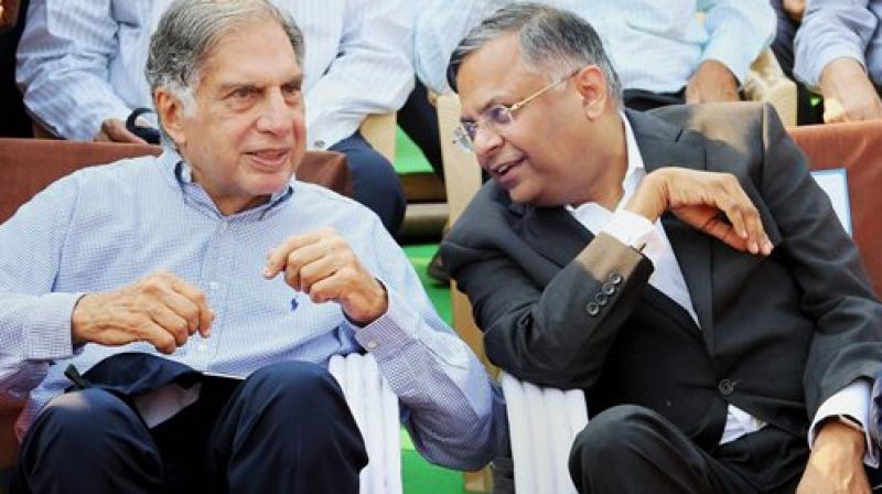Former Chairman of Tata Sons Ratan Tata (L) and Chairman of Tata Sons Natarajan Chandrasekaran. (Photo: PTI)