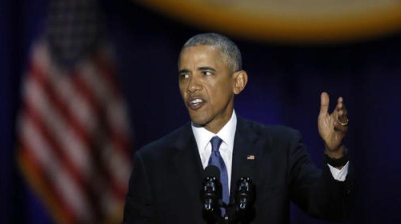 President Barack Obama speaks at McCormick Place in Chicago giving his presidential farewell address.