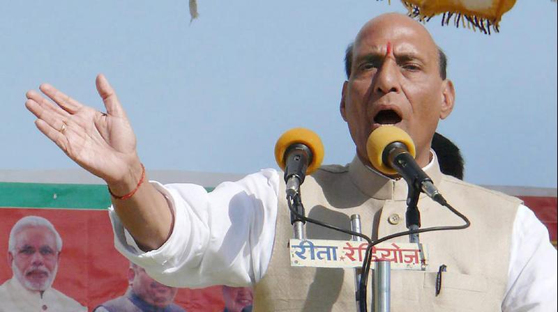 Home Minister Rajnath Singh addressing an election rally. (Photo: PTI)