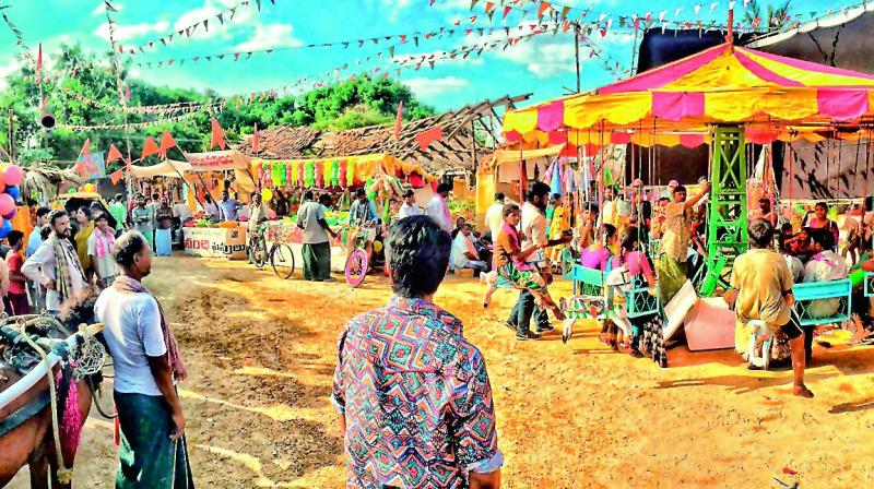 A working still from the sets of Rangasthalam