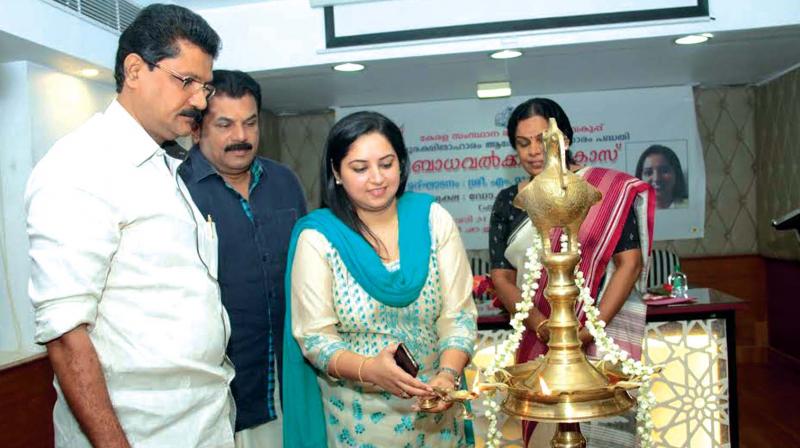 Food safety commissioner Dr. Navjot Khosa IAS inaugurates the two-day awareness programme being organised by food safety department at Kollam on Tuesday. MLA M.Mukesh is also seen.  (Photo: DC)