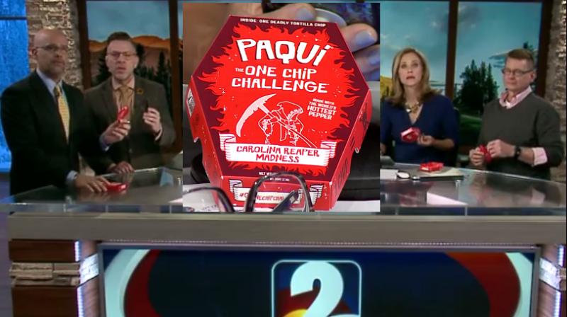 The anchor on Channel 2s Daybreak agreed on Wednesday morning to eat a Paqui Chip with her colleagues. (Photo: Screengrab)