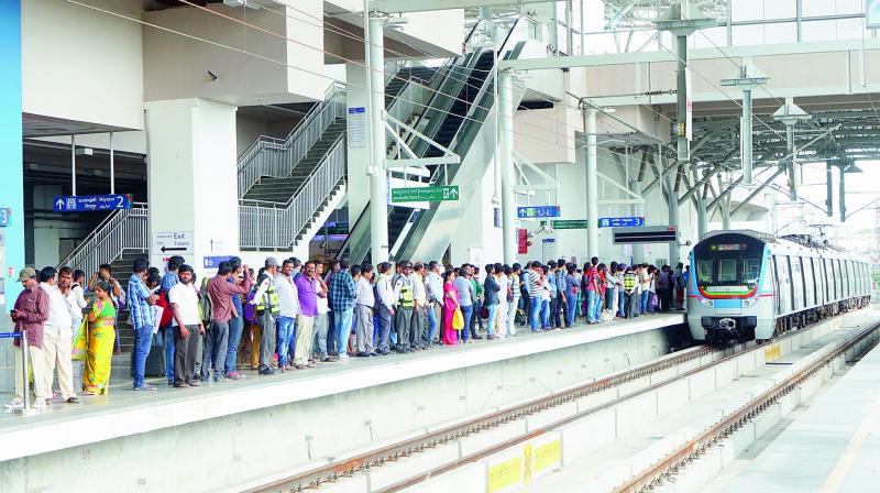 Due to all India transport strike on Tuesday, Hyderabad Metro rail witnessed an increase in the number of passengers. (Image Dc)