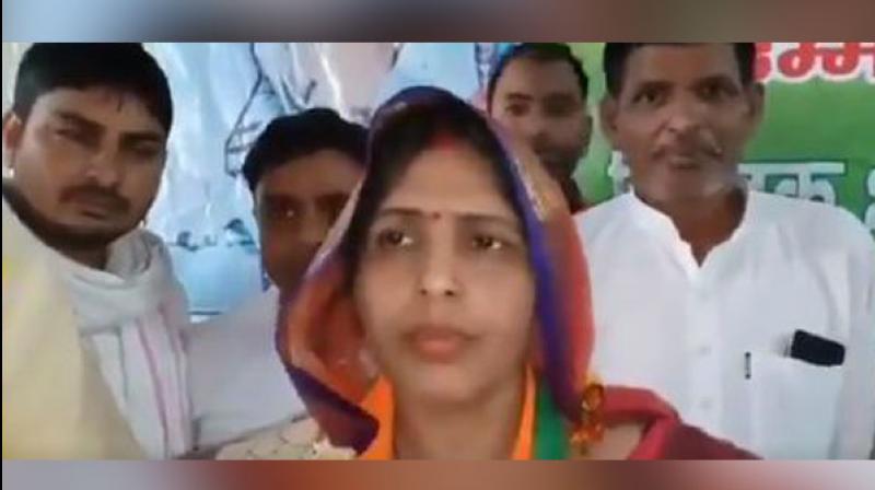 The woman in the video is Ranjeeta Koli, whom the BJP is fielding from Bharatpur parliamentary constituency. (Photo: twitter screengrab)