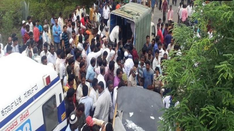 Twelve people died after an auto rickshaw and a bus collided in Chintamani on Wednesday. (Photo: ANI)