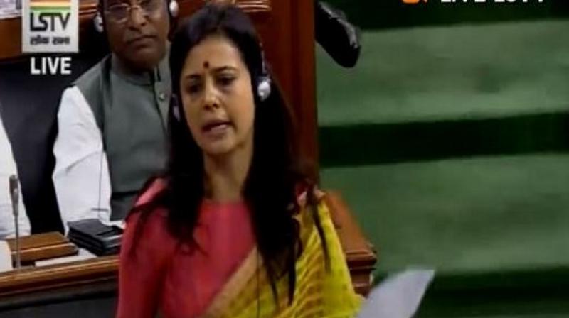Trinamool Congress (TMC) MP Mahua Moitra on Thursday submitted a breach of privilege motion against Zee TV and its editor Sudhir Chaudhary for allegedly falsely reporting her maiden address in the Lower House of Parliament. (Photo: ANI)