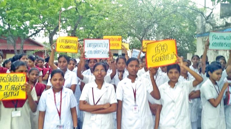 Chennai: Government hospital nursing students stage protest