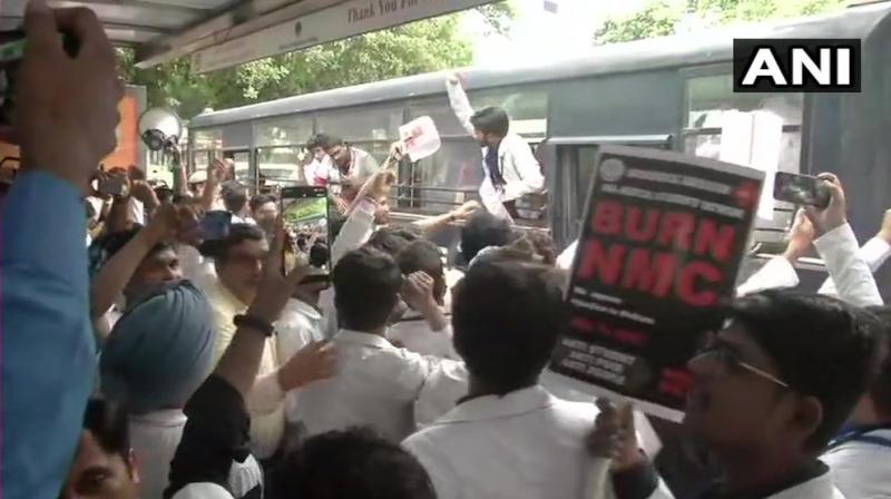 Doctors, students hold protest against NMC Bill in Delhi