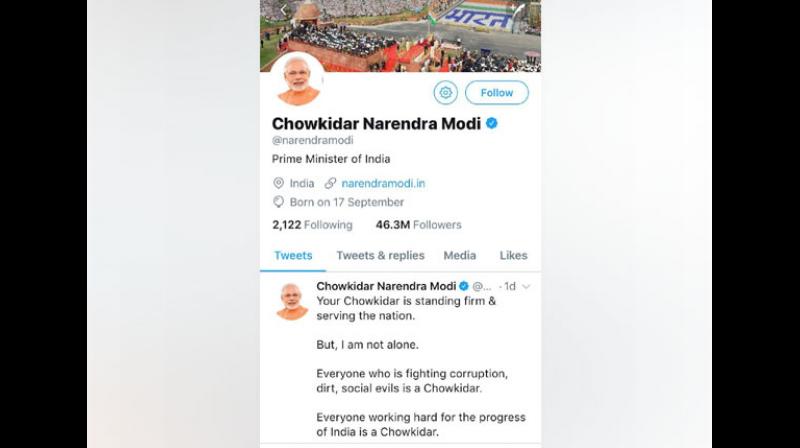 On Saturday, the Prime Minister had tweeted a video showing how all Indians are chowkidars while flagging off the BJPs poll campaign. (Photo: Twitter)