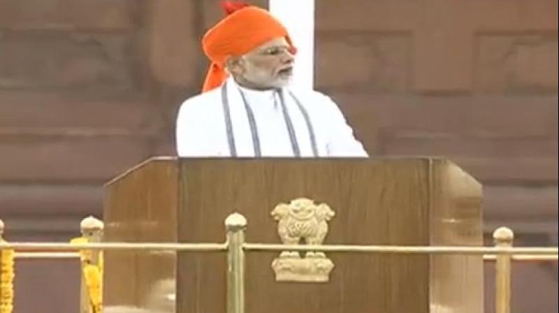 Prime Minister Narendra Modi addresses nation on 72nd Independence Day. (Photo: Twitter | ANI)