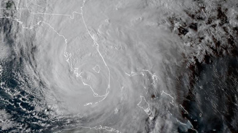 In this geocolor GOES-16 satellite image taken Sunday, Sept. 10, 2017, at 22:00 UTC, the eye of Hurricane Irma moves up Floridas west coast. (Photo: AP)