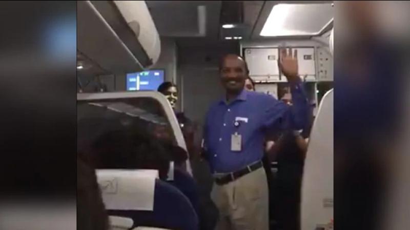 Watch: ISRO chief gets warm welcome on board Indigo flight