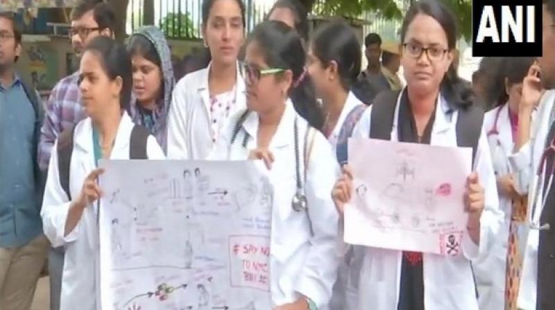 Junior doctors stage protest against NMC Bill 2019 in Hyderabad