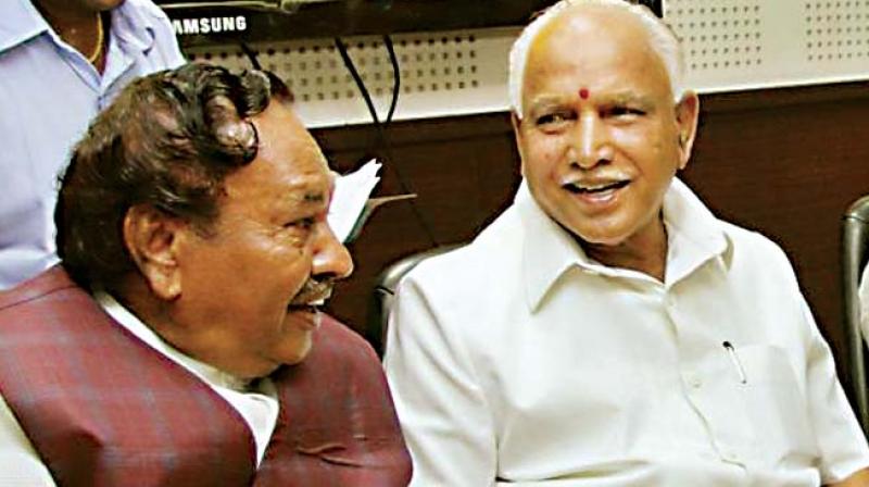 A file photo of state  BJP President B.S. Yeddyurappa with senior party leader K.S. Eshwarappa.