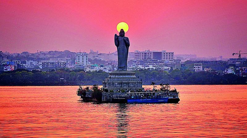 Thoughtful clicks: Prudhvi Chowdharys works are based on his interactions and explorations of varied natural terrains like the Buddha statue at Hussain Sagar