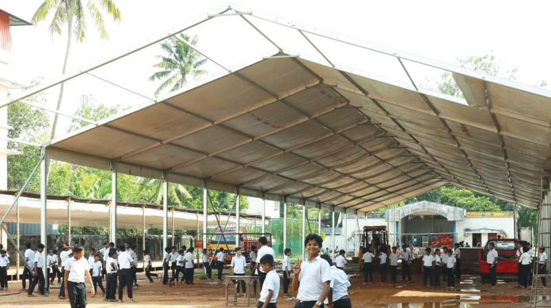 Preparations of main venue underway at Leo XIII HSS, Alappuzha, on Wednesday.