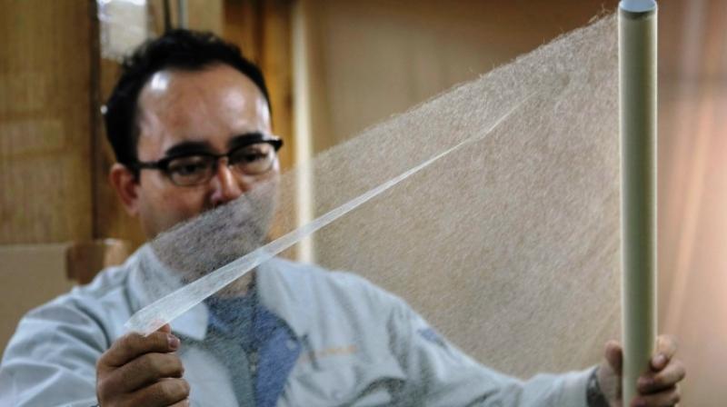 Washi naturally fits into intricately-shaped sculptures, but papers with chemical fibres or wrapping films dont. (Photo: AFP)
