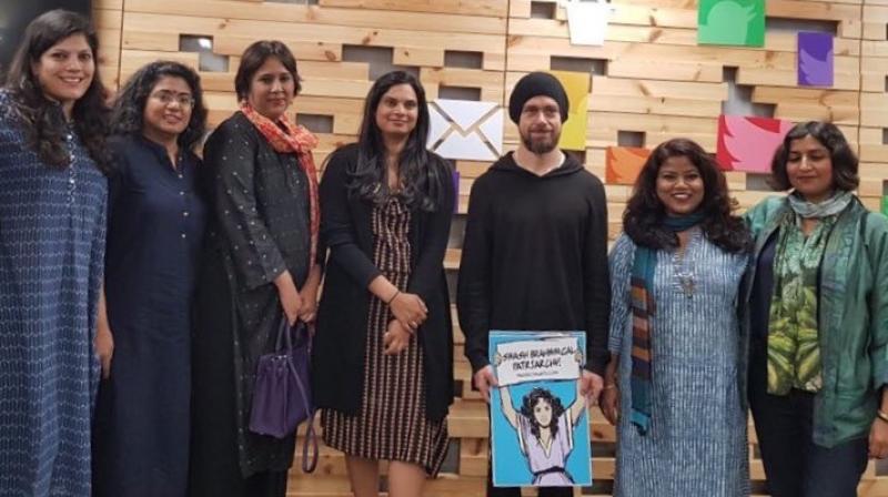 Dorsey during his visit, interacted with women journalists, activists and writers to discuss Twitter experience in India. (Twitter Screengrab)
