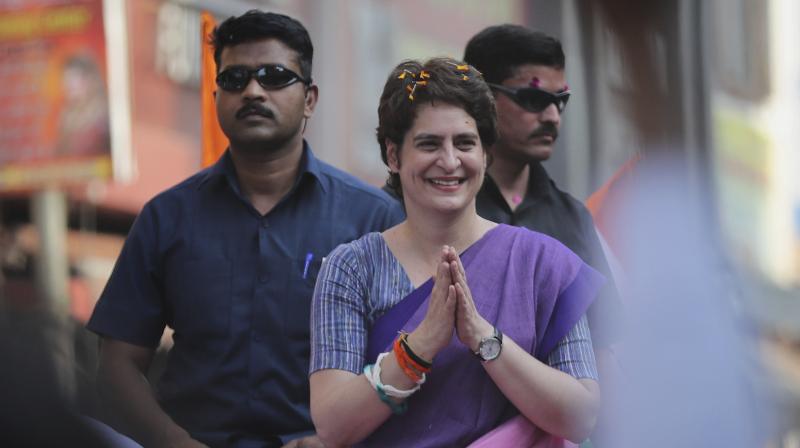 Congress party General Secretary Priyanka Gandhi Vadra, greets party supporters during a roadshow in Ghaziabad, India, Friday, April 5, 2019. (Photo: AP)