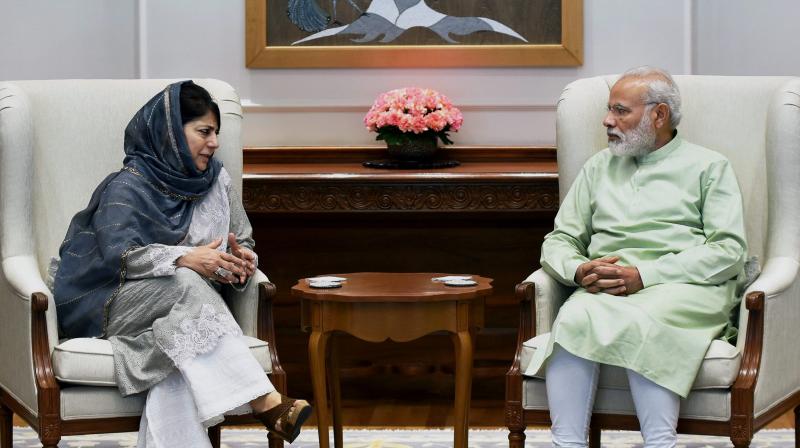 Prime Minister Narendra Modi and Chief Minister of Jammu and Kashmir Mehbooba Mufti. (Photo: PTI)