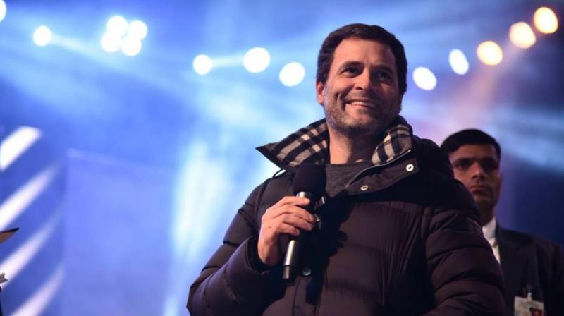 Dressed in blue denim trousers and a black jacket, Congress president Rahul Gandhi on Tuesday attended a party-organised concert in poll-bound Meghalaya, in a bid to reach out to young voters. (Photo:  Twitter | @INCMeghalaya)