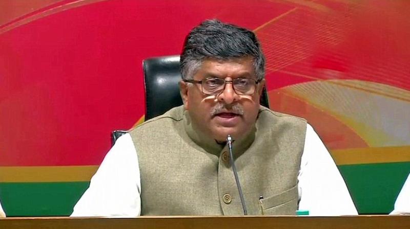 Calling the Congress anti-reform, Union Minister Ravi Shankar Prasad said the party that came up with Aadhaar is today its worst critic. (Photo: Twitter | ANI)