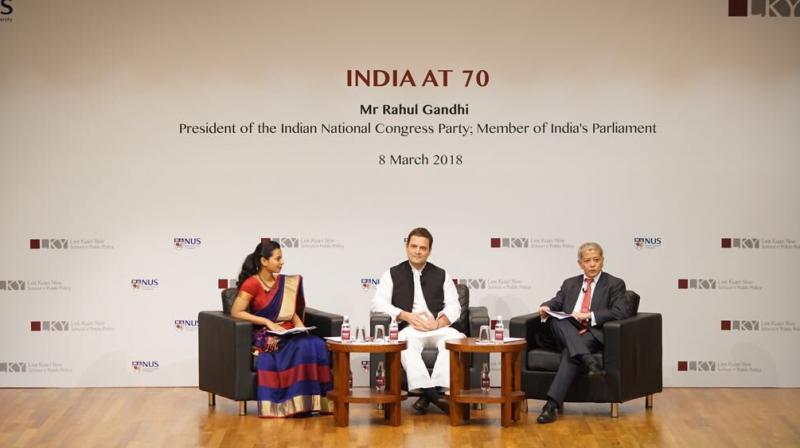 Speaking at a panel discussion at the prestigious Lee Kuan Yew School of Public Policy in Singapore, Rahul Gandhi also said that there is a challenge to the institutional structure of India. (Photo: Twitter | @OfficeOfRG)