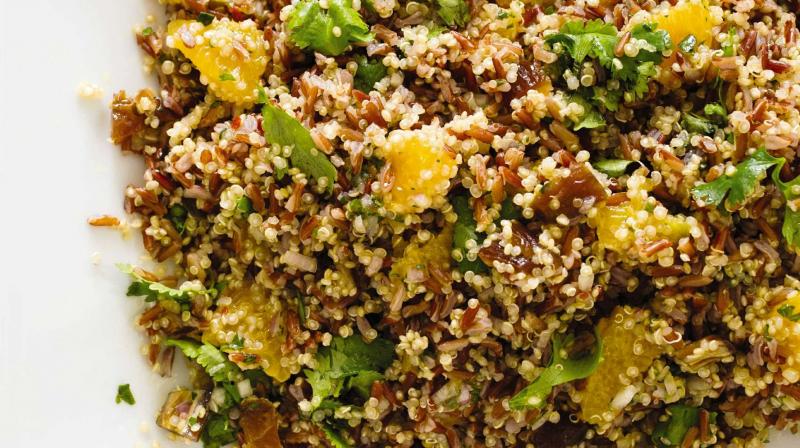 Healthy red rice and quinoa salad