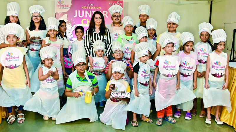 Chef Ruchika Sharma with participants at the cookery competition and workshop