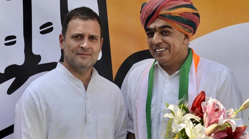 Congress president Rahul Gandhi welcomed Manvendra Singh into the party fold at his residence in the morning. (Photo: Twitter | @INCIndia)