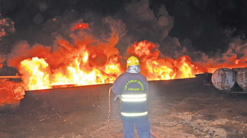 Giant PVC pipes catch fire in Ennore