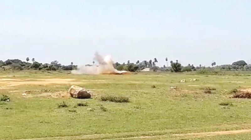 Chennai: Police detonate explosive material on dry lake bed