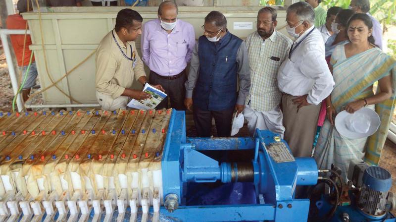 The NGT team during its visit to the waste treatment plant at Brahmapuram on Thursday. Mayor Soumini Jain is also seen.	(DC)