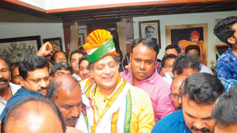 Shashi Tharoor with jubilant Congress workers  after his victory  from Thiruvananthapuram  Lok Sabha constituency on Thursday. (Photo: DC)